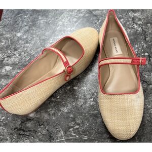 Antonio Melani Womens Ruth Raffia Mary Jane  Flats Leather Sole Natural/Red 9.5
